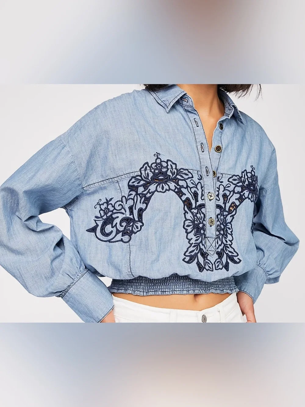 Free People Way With Words Chambray Crop Top